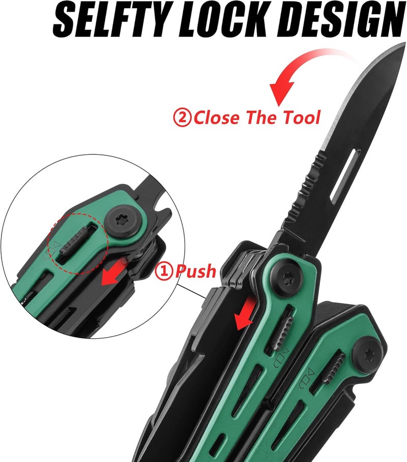FLISSA 16-in-1 Multi Tool Pliers, Gifts for Men, Stainless Steel EDC Multitool with Pocket Knife, Belt Clip and Oxford Pouch, Self-locking Multipurpose Utility Multi-Tool for Camping Survival Outdoor - Image 4